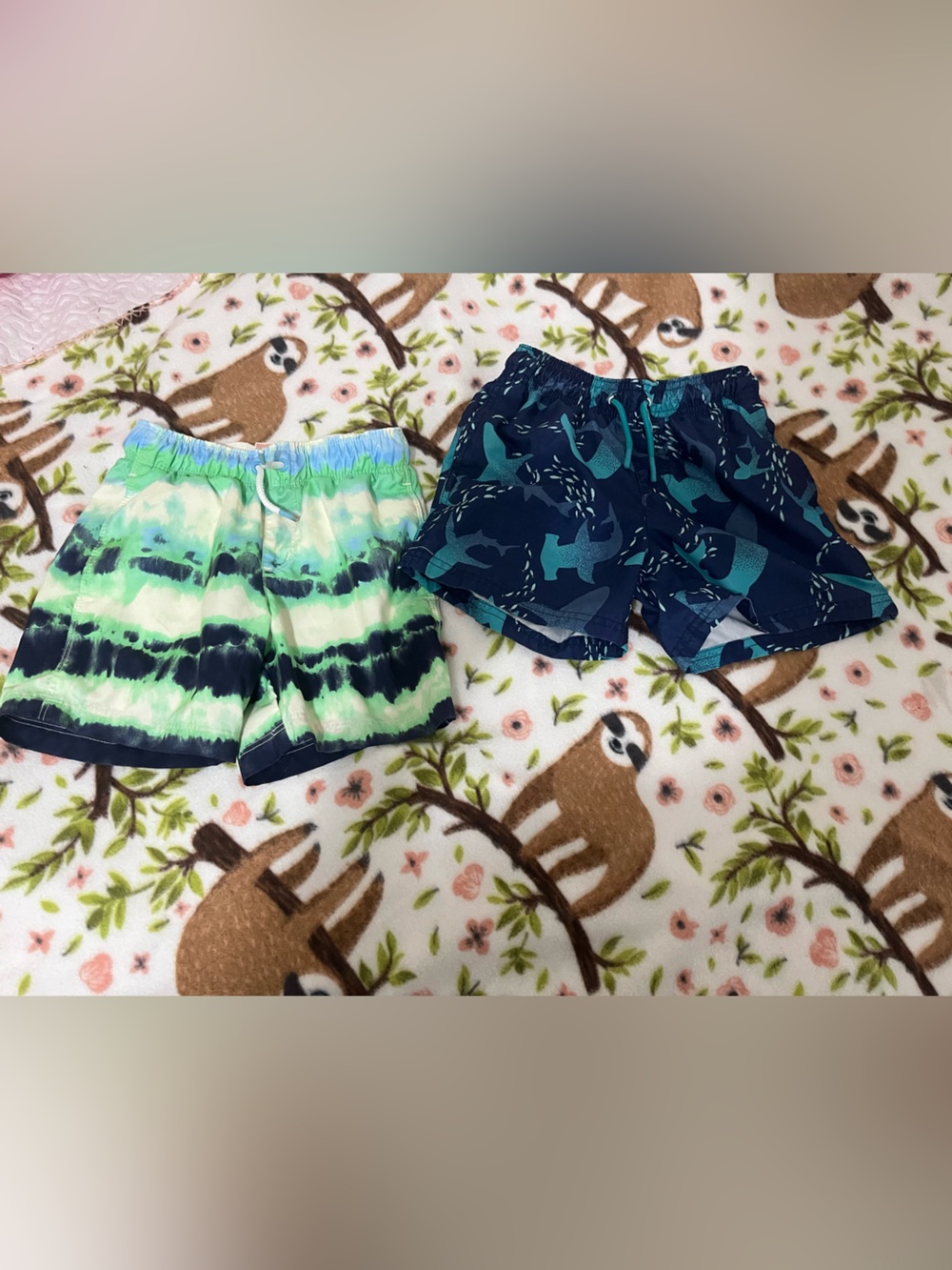 Kids Tie-Dye and Shark Print Swim Shorts - Blue & Green (Two) / Small 6/7